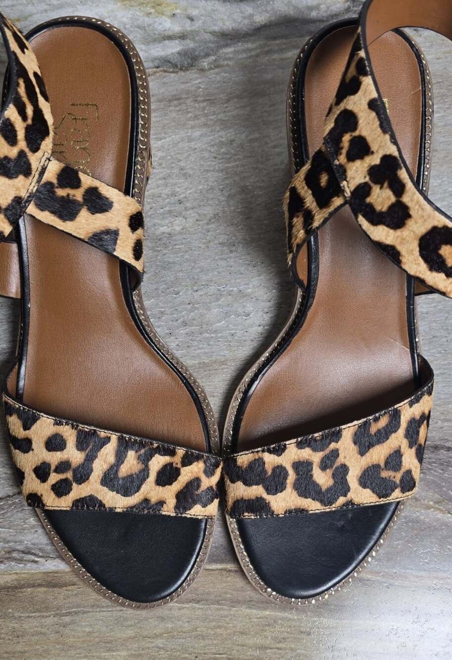 Franco Sarto L-Barda Leopard Calf Hair Block Heel Sandals Women’s 8M Leather - Picture 5 of 10
